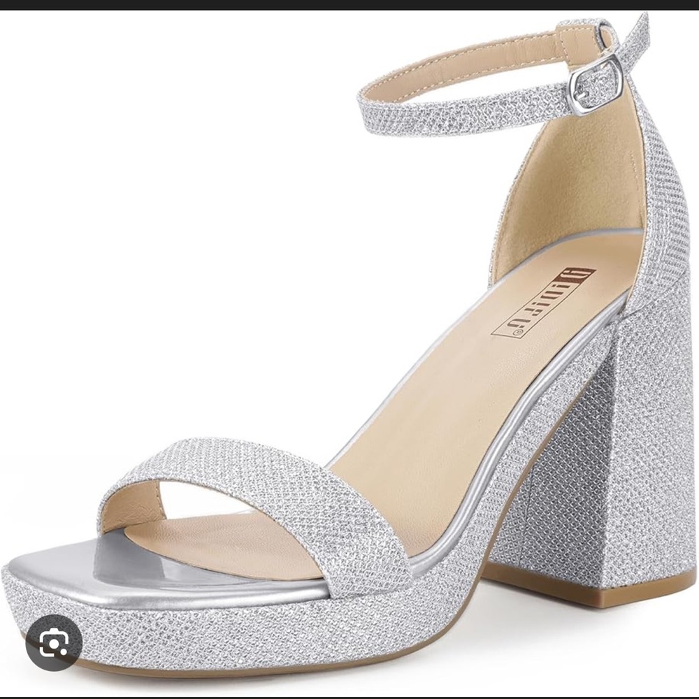 IDIFU Sparkling Silver Block Heels